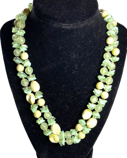 Vintage 1950s  Pale green fancy bead necklace 2 strand double lucite plastic