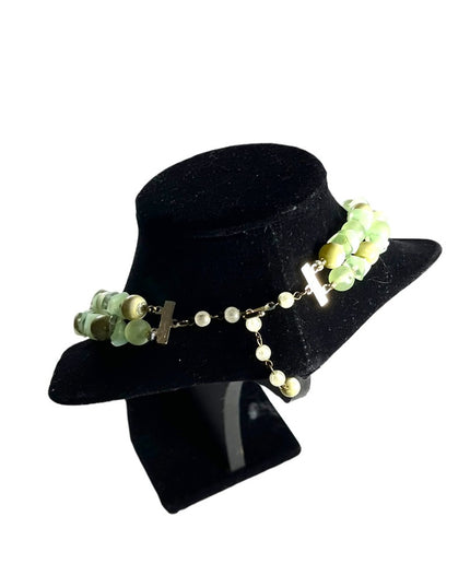 Vintage 1950s  Pale green fancy bead necklace 2 strand double lucite plastic
