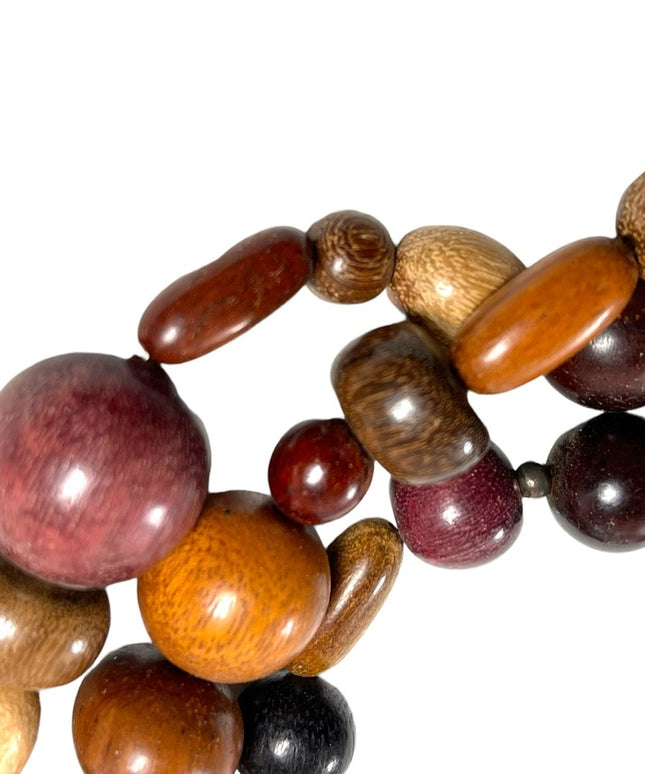 Vintage 1980s 3 strand triple multi grain WOOD bead fancy earthy necklace