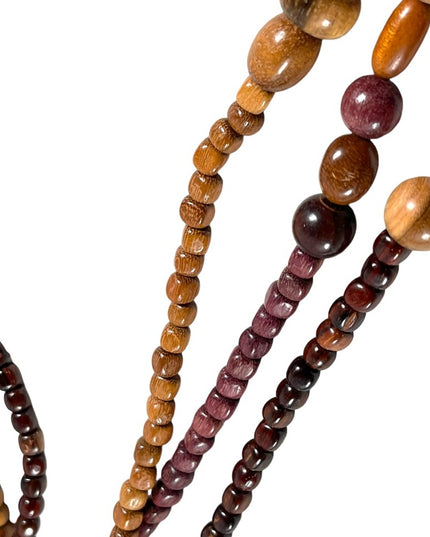 Vintage 1980s 3 strand triple multi grain WOOD bead fancy earthy necklace