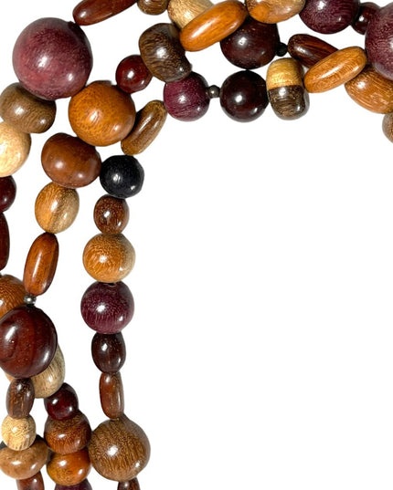 Vintage 1980s 3 strand triple multi grain WOOD bead fancy earthy necklace