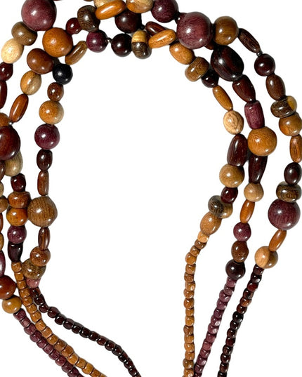 Vintage 1980s 3 strand triple multi grain WOOD bead fancy earthy necklace