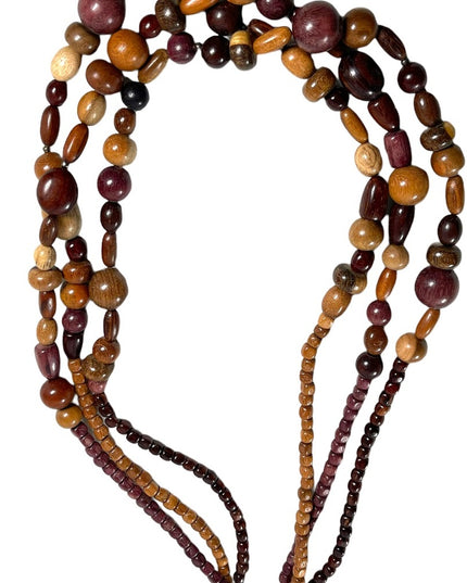 Vintage 1980s 3 strand triple multi grain WOOD bead fancy earthy necklace