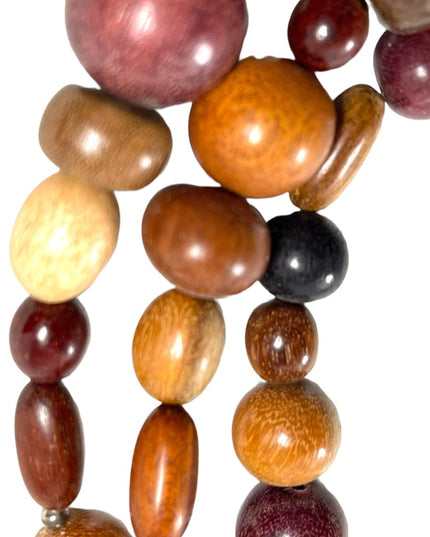 Vintage 1980s 3 strand triple multi grain WOOD bead fancy earthy necklace