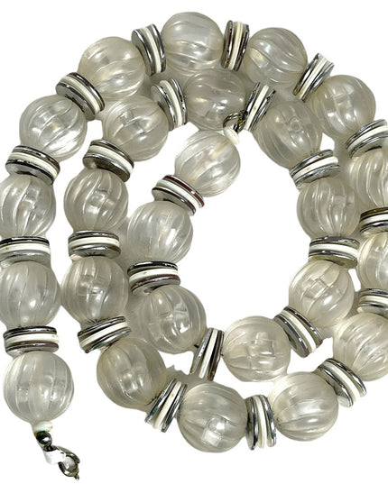 Vintage 1950s fancy chunky heavy lucite plastic white silver bead necklace