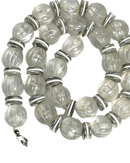 Vintage 1950s fancy chunky heavy lucite plastic white silver bead necklace