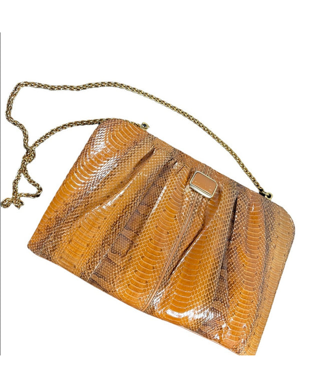 Vintage 1960s Snow White Snake skin leather clutch shoulder bag purse boho
