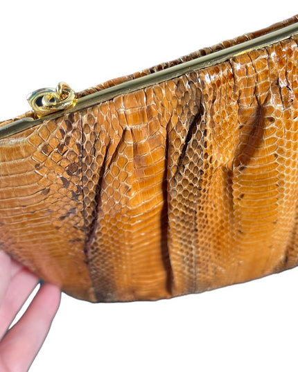 Vintage 1960s Snow White Snake skin leather clutch shoulder bag purse boho