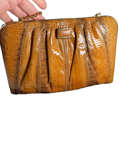 Vintage 1960s Snow White Snake skin leather clutch shoulder bag purse boho
