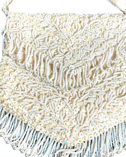 Vintage 1950s Fancy small bead wristlet purse dangle wedding shower party sequin