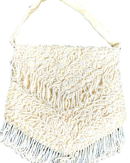 Vintage 1950s Fancy small bead wristlet purse dangle wedding shower party sequin