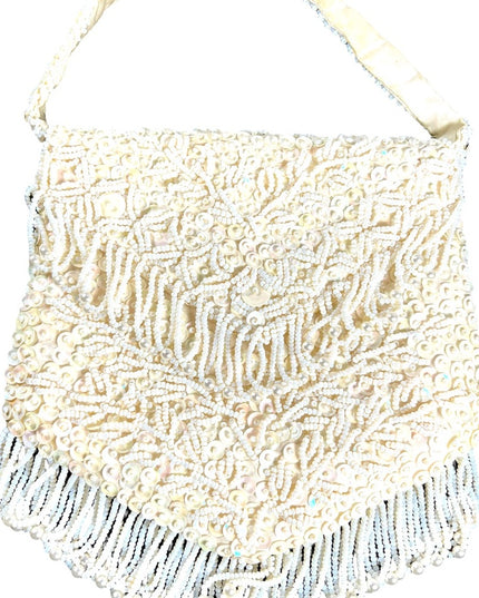 Vintage 1950s Fancy small bead wristlet purse dangle wedding shower party sequin
