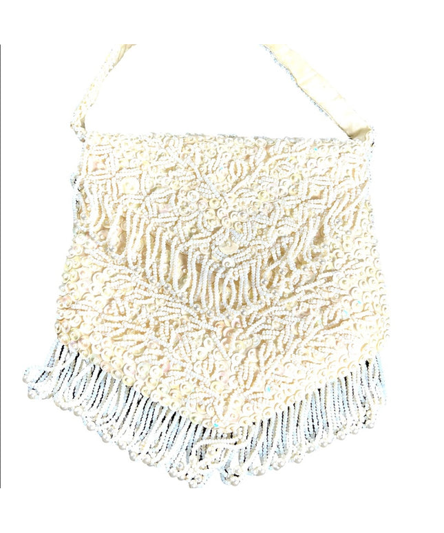 Vintage 1950s Fancy small bead wristlet purse dangle wedding shower party sequin