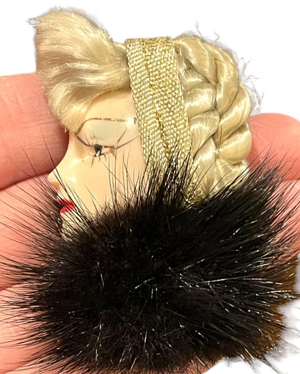Vintage 1960s Lady head REAL MINK Fur brooch fancy