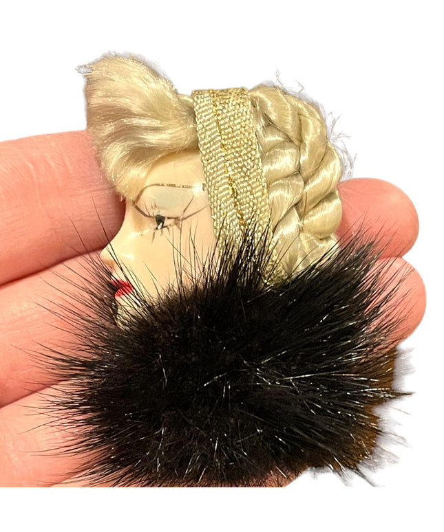 Vintage 1960s Lady head REAL MINK Fur brooch fancy