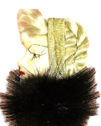 Vintage 1960s Lady head REAL MINK Fur brooch fancy