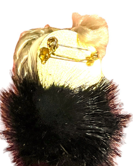 Vintage 1960s Lady head REAL MINK Fur brooch fancy