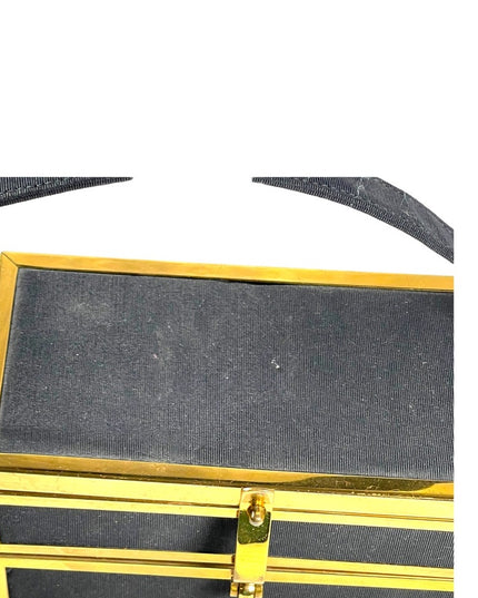 Vintage 1950s gold metal sateen black folding box purse