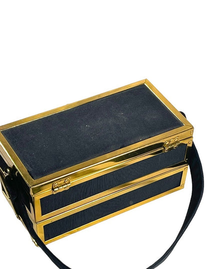 Vintage 1950s gold metal sateen black folding box purse