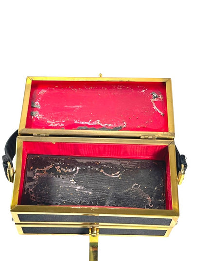 Vintage 1950s gold metal sateen black folding box purse