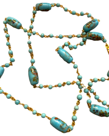 Vintage 1960s fancy blue Murano glass bead necklace