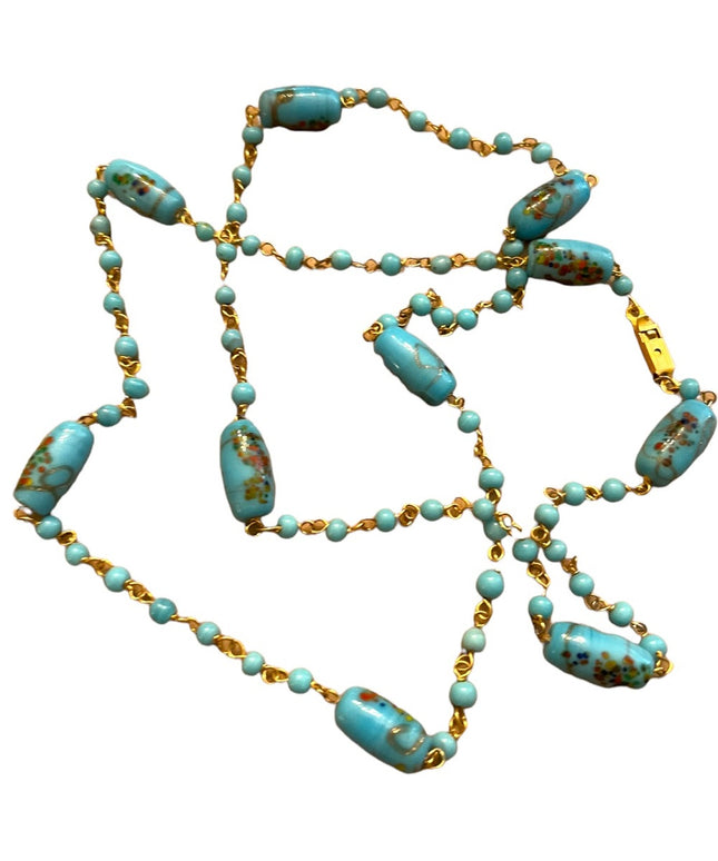 Vintage 1960s fancy blue Murano glass bead necklace