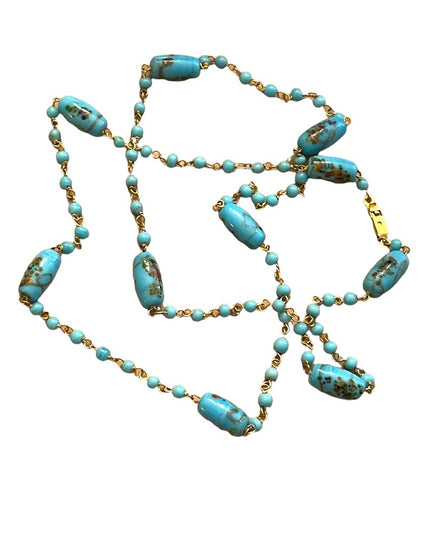 Vintage 1960s fancy blue Murano glass bead necklace