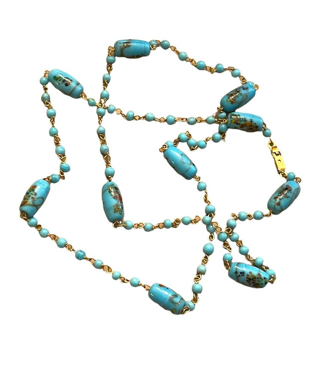 Vintage 1960s fancy blue Murano glass bead necklace