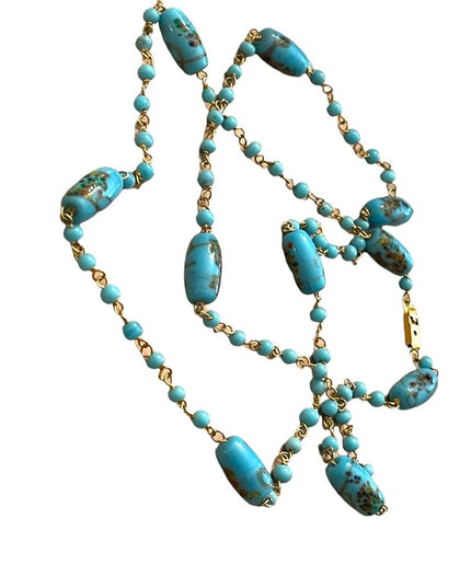 Vintage 1960s fancy blue Murano glass bead necklace