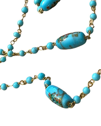 Vintage 1960s fancy blue Murano glass bead necklace
