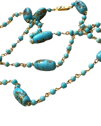 Vintage 1960s fancy blue Murano glass bead necklace