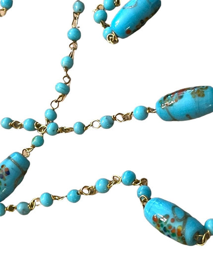 Vintage 1960s fancy blue Murano glass bead necklace