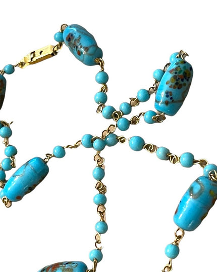 Vintage 1960s fancy blue Murano glass bead necklace