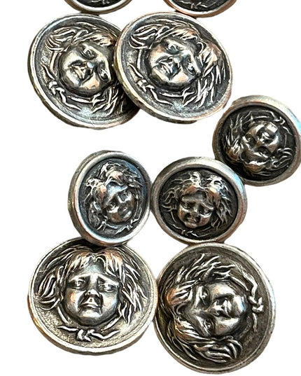 Vintage metal buttons gothic haunted face peasant women Medusa silver mix 1960s