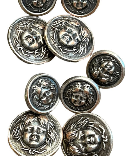 Vintage metal buttons gothic haunted face peasant women Medusa silver mix 1960s