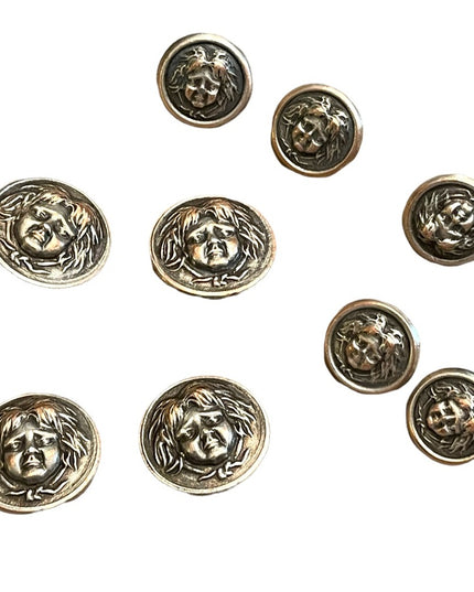 Vintage metal buttons gothic haunted face peasant women Medusa silver mix 1960s