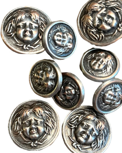 Vintage metal buttons gothic haunted face peasant women Medusa silver mix 1960s