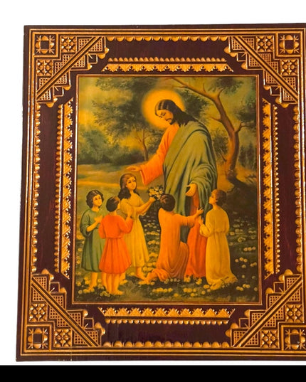 Vintage 1970s Jesus Children Learn what they live print on wood picture hanging