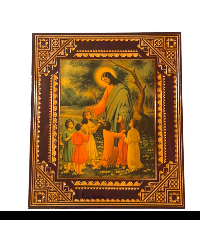 Vintage 1970s Jesus Children Learn what they live print on wood picture hanging