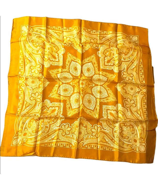 Large Vintage Gold yellow Acetate PAISLEY fancy scarf