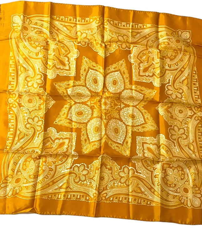 Large Vintage Gold yellow Acetate PAISLEY fancy scarf