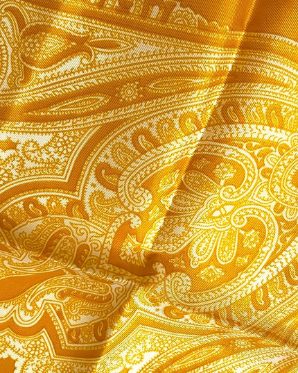 Large Vintage Gold yellow Acetate PAISLEY fancy scarf