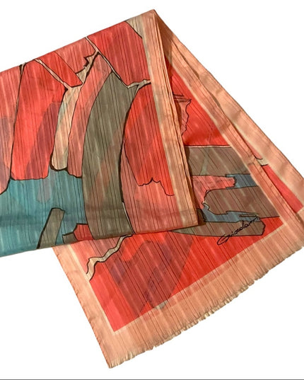 Vintage Pink white blue gray abstract cotton fancy scarf