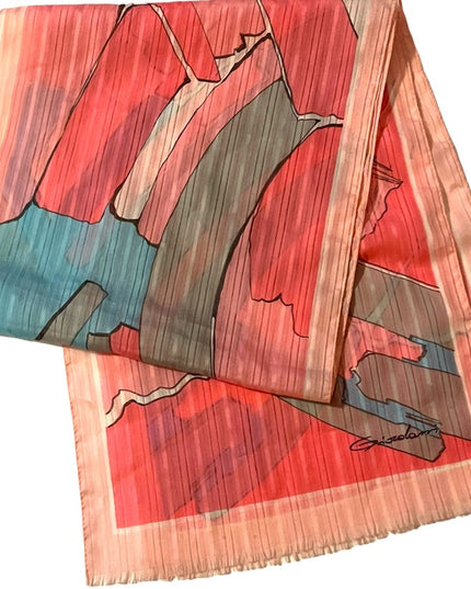 Vintage Pink white blue gray abstract cotton fancy scarf