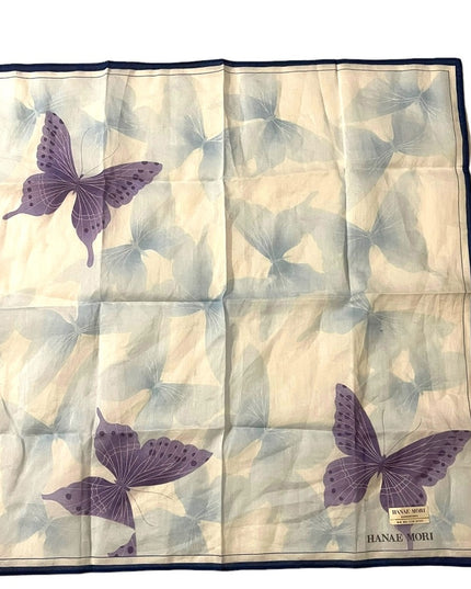 Vintage 1980s Hanae Mori Blue & purple butterfly Hanky Hankerchief