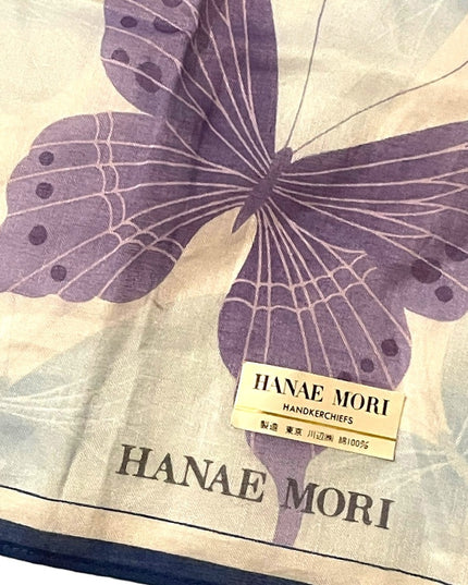 Vintage 1980s Hanae Mori Blue & purple butterfly Hanky Hankerchief