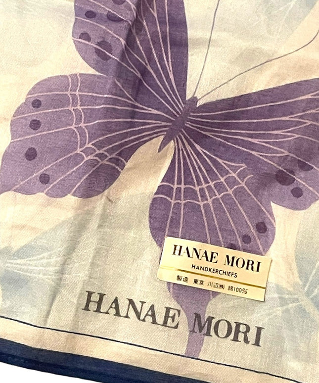 Vintage 1980s Hanae Mori Blue & purple butterfly Hanky Hankerchief