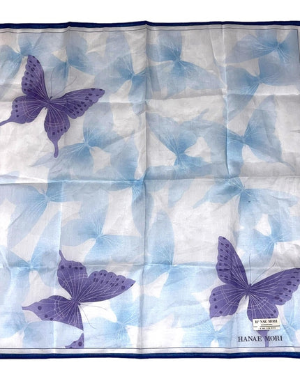 Vintage 1980s Hanae Mori Blue & purple butterfly Hanky Hankerchief