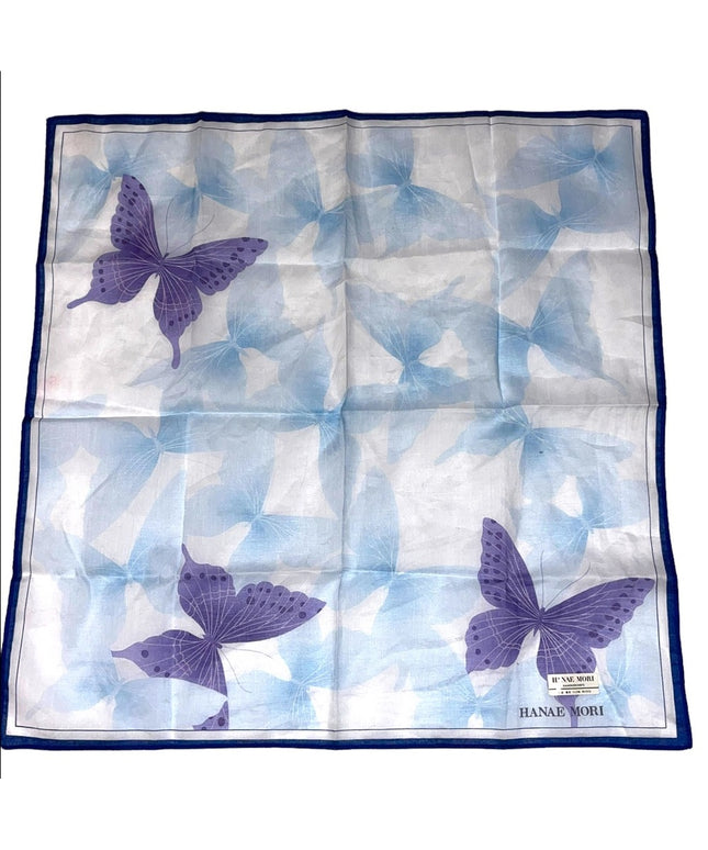 Vintage 1980s Hanae Mori Blue & purple butterfly Hanky Hankerchief