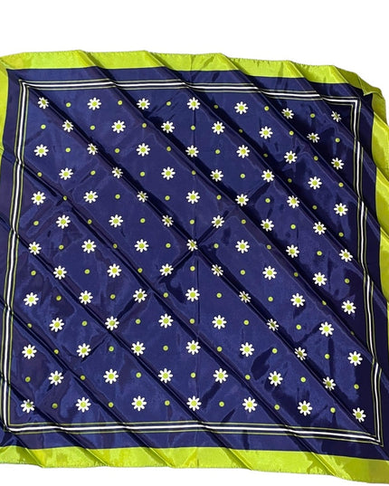 Vintage 1960s Green blue white DAISEY acetate scarf 26”
